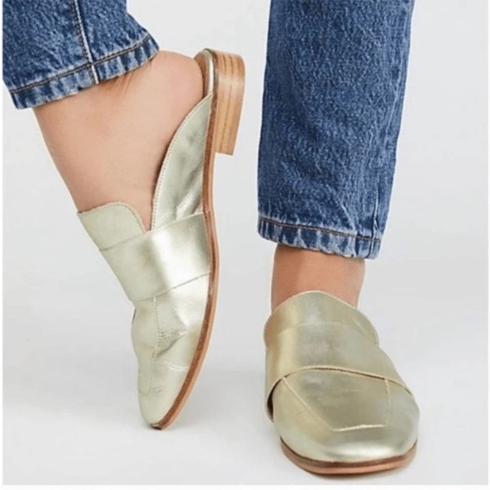 Free People Metallic Gold At Ease Loafer Size 40